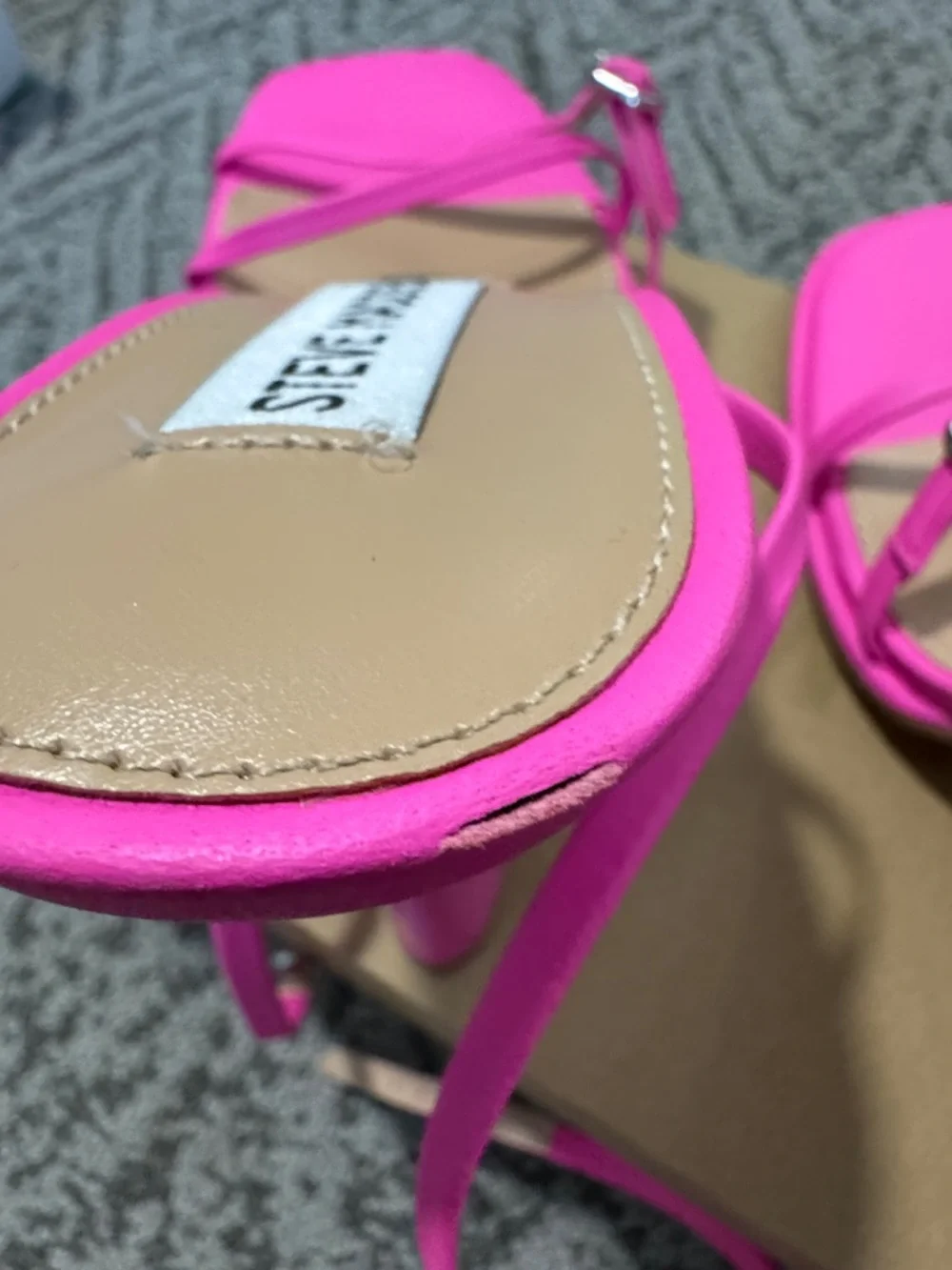 Steve Madden Neon Pink Strappy Square-Toe Heels - Picture 9 of 12